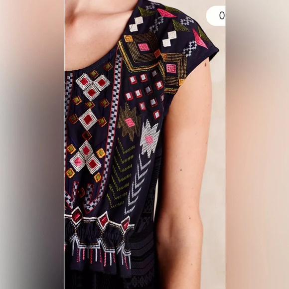Anthropologie One September Barranco Embroidered  Navy Bohemian Blouse Tunic XXS - Picture 3 of 15